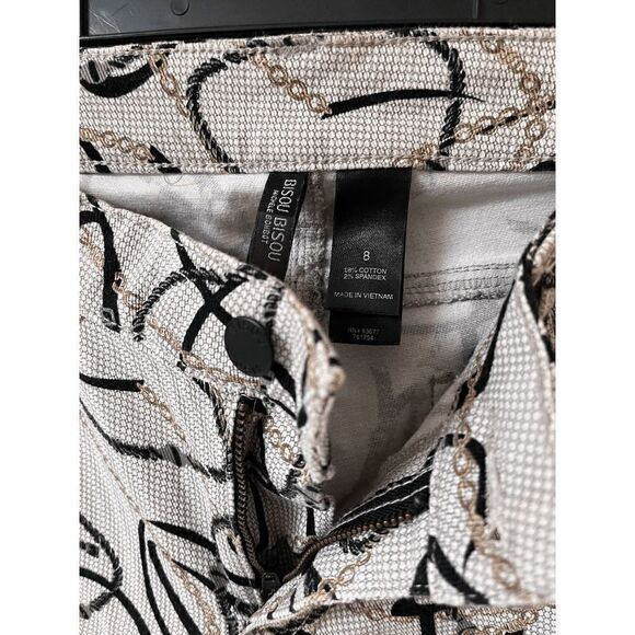 Bisou Bisou Womens Mid Rise Skinny Leg Jeans White Chain Print Sz 8 - Picture 8 of 9